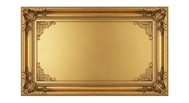 Ornate Golden Frame With Blank Gold Interior On Black Background