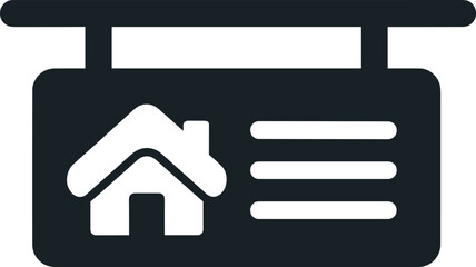 Dark sign with white house icon and horizontal lines graphic home symbol real estate