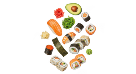 Assorted Sushi And Sashimi Collection On Black Background