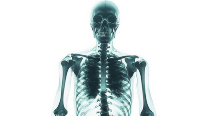 Human skeleton xray isolated on transparent background showing bones and anatomy