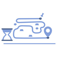  illustration of a roadmap with an hourglass and a destination pin