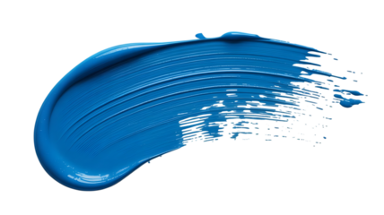 Bold blue paint stroke with textured brush marks and vibrant color creating an artistic abstract element isolated on transparent background