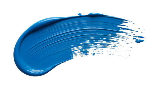 Bold blue paint stroke with textured brush marks and vibrant color creating an artistic abstract element isolated on transparent background - Powered by Adobe