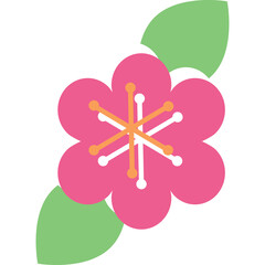 A Pink Cherry Blossom Flower With Green Leaves And A Transparent Background