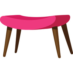 A Pink Upholstered Ottoman Stool With Four Angled Brown Wooden Legs On A Transparent Background
