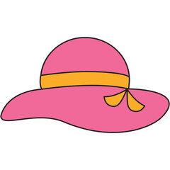 A Pink Wide Brimmed Sun Hat With A Yellow Ribbon And Bow Accent On A Transparent Background