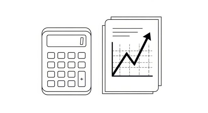Illustration featuring financial analysis tools calculator and upward trending graph symbolising