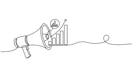 Growth announcement conveyed by linear design megaphone with upward graph representation