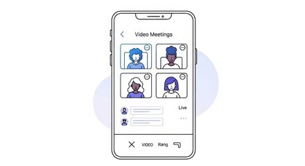 Digital communication on mobile phone display showcasing diverse video call participants