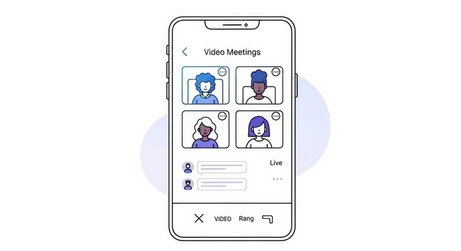 Digital communication on mobile phone display showcasing diverse video call participants