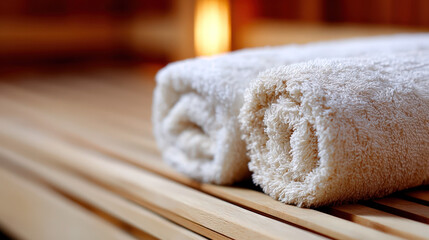 Modern sauna interior with light wood benches and glass door reflection for relaxation and wellness settings