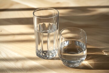 A photograph of two clear crystal glasses