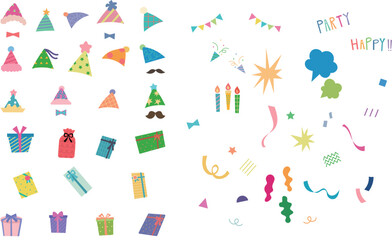 プレゼントボックスとパーティーのアイコンセット