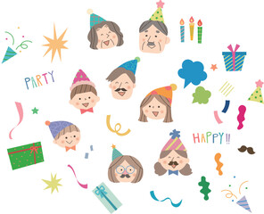 パーティーを楽しむ人々とアイコンのセット