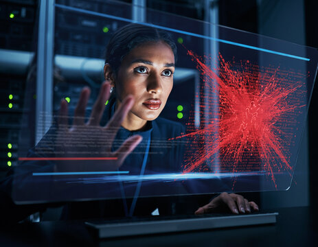 A cybersecurity professional stopping a digital threat on a screen