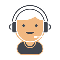 Customer Support Avatar, Smiling Call Center Agent with Headset, Flat Vector Icon, Isolated on White Background