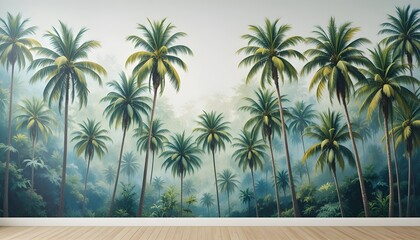Tall Tropical Trees Wall Mural in Watercolor Artistic Wallpaper Style