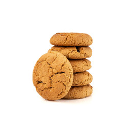 Chocolate cookies with chocolate filling isolated, brown round biscuits, broken sweet cocoa pastry