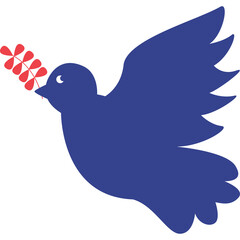 A Silhouette Of A Blue Dove Flying With A Red Leaf Branch In Its Beak Against A White Background Representing Peace And Hope