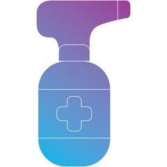 A purple and blue gradient spray bottle with a white cross symbol on its side isolated on a transparent background suitable for health and hygiene related content