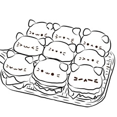 Hamster Burger Line Art, Outline Kawaii Food Illustration
​
- 