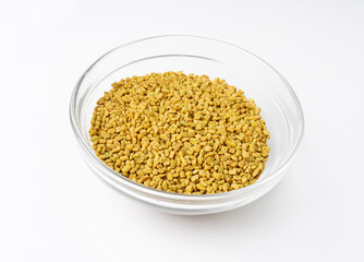 Fenugreek Seeds Isolated, Dry Trigonella, Spicy Methi Dana Grains, Indian Kitchen Seasoning Ingredient