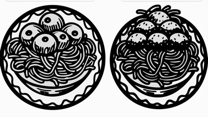 Delicious spaghetti and meatballs doodle art, perfect for Italian restaurant branding and design projects