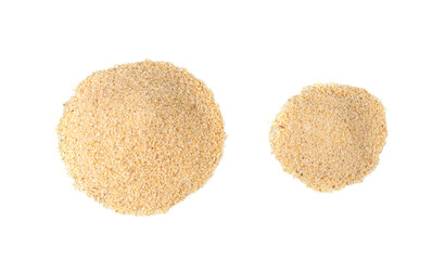 Garlic powder pile isolated, dried granulated chopped crushed garlic on white background