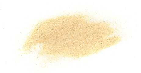 Garlic powder pile isolated, dried granulated chopped crushed garlic on white background