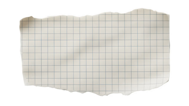 Torn sheet of graph paper with black grid lines on isolated background