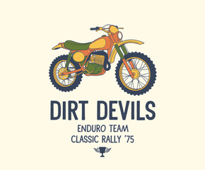 Fototapeta premium Classic Rally Dirt Bike Art.Retro Enduro Team T-shirt Print.Vintage Motocross Design.Offroad Motorcycle Emblem.Grungy Trail Bike Graphic