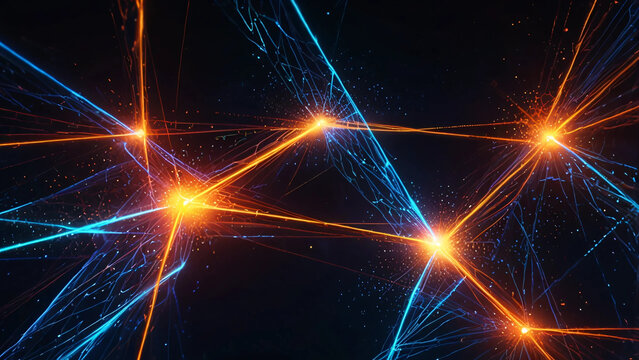 futuristic digital network made up of glowing blue and orange geometric Digital Nexus, Generative Ai - Powered by Adobe