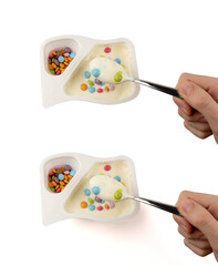 Yogurt cup isolated, yoghurt in plastic pot, milk pudding container, dairy food small package