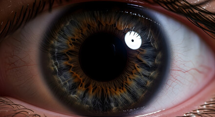 Extreme Close Up Macro Shot of a Detailed Human Eye with Hazel and Blue Iris