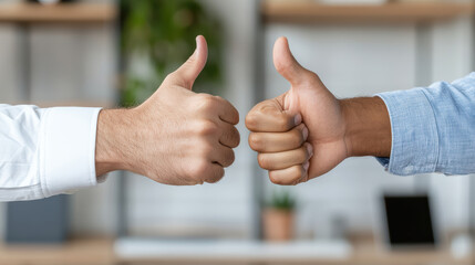 Thumbs up handshake thumbs up handshake approval agreement collaboration partnership coworker