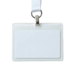 White ID badge on lanyard. Blank space to personalize