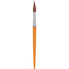 Artist Paintbrush With Brown Bristles and Orange Handle Isolated On White Background With Clean Cut...