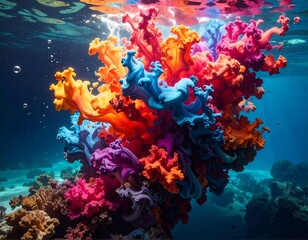 Naklejka premium Vibrant and Colorful Coral Reef Ecosystem Teeming with Life and Aquatic Biodiversity