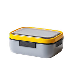 Rectangular lunchbox with yellow trim and a grey body
