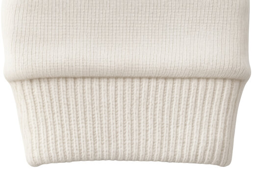 White knitted wool sweater cuff showing textured fabric detail and cozy clothing element on transparent background