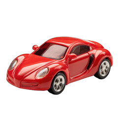 Glossy red toy car, sleek curves, detailed wheels on black
