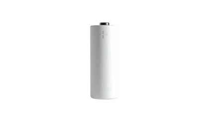 Minimalist white cylindrical battery with a plus sign