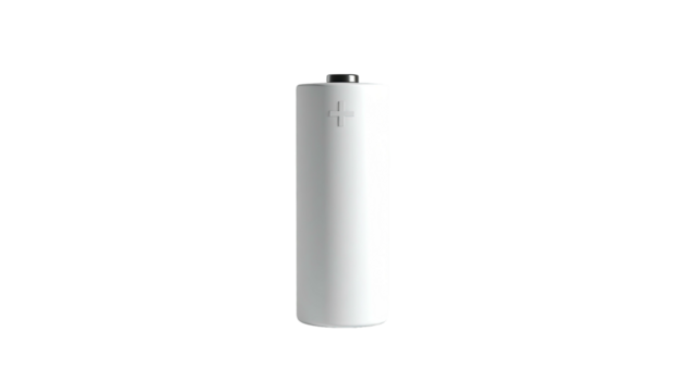 Minimalist white cylindrical battery with a plus sign