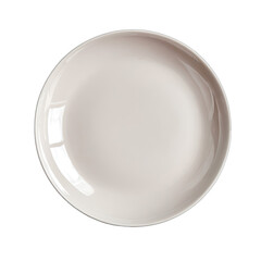 Round, shallow beige plate, centered on black