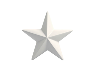 White five-pointed star, 3D render, against dark background