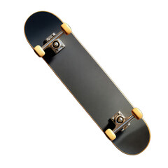 Black skateboard, light wheels, neutral angle, dark backdrop