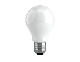 Illuminated matte white lightbulb against a stark black backdrop