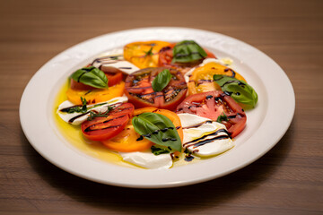 Fresh caprese salad with heirloom tomatoes and basil
