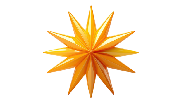 Twelve-point star, glossy, golden, on black