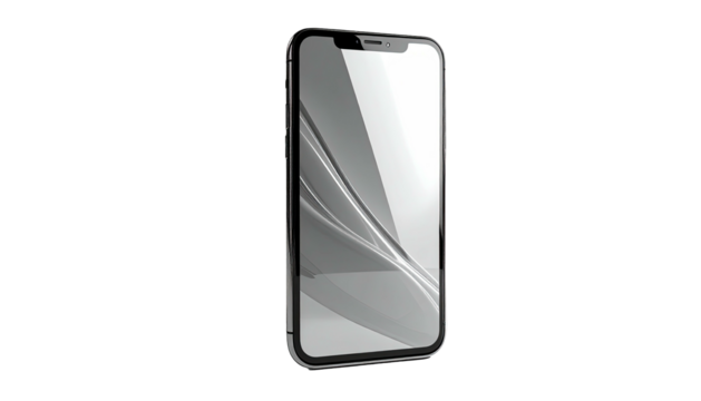 Sleek phone with reflective screen against a dark background